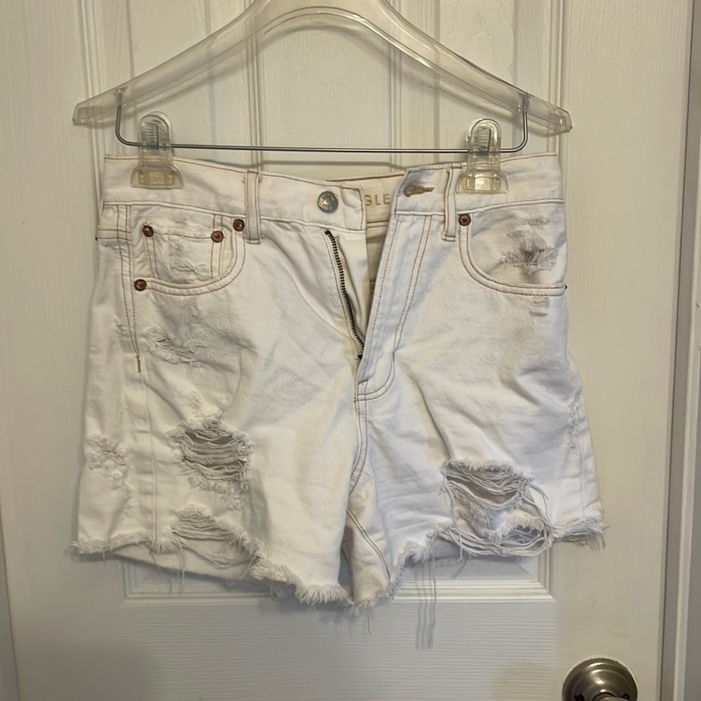 American Eagle High Waisted White Distressed Shorts